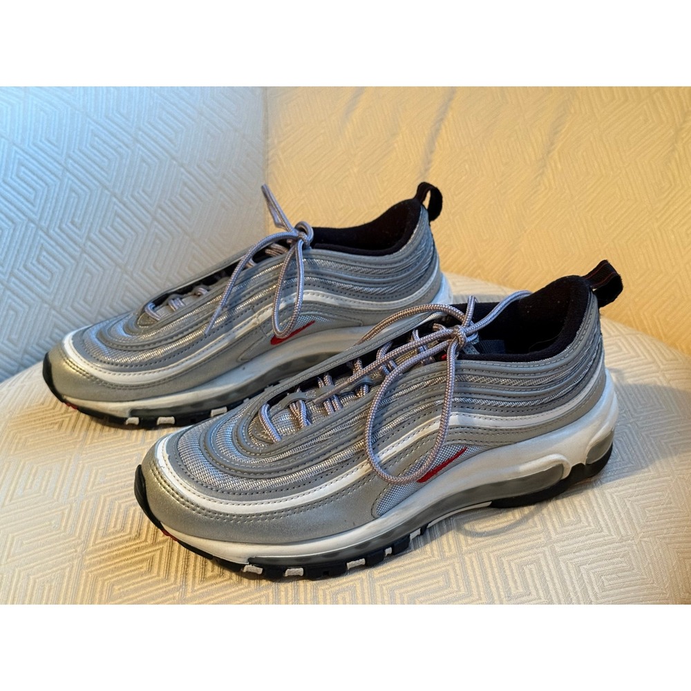 Nike Air Max 97 Silver Red Womens Athletic Running Shoes Sneakers Sz. 7.5, 38.5
